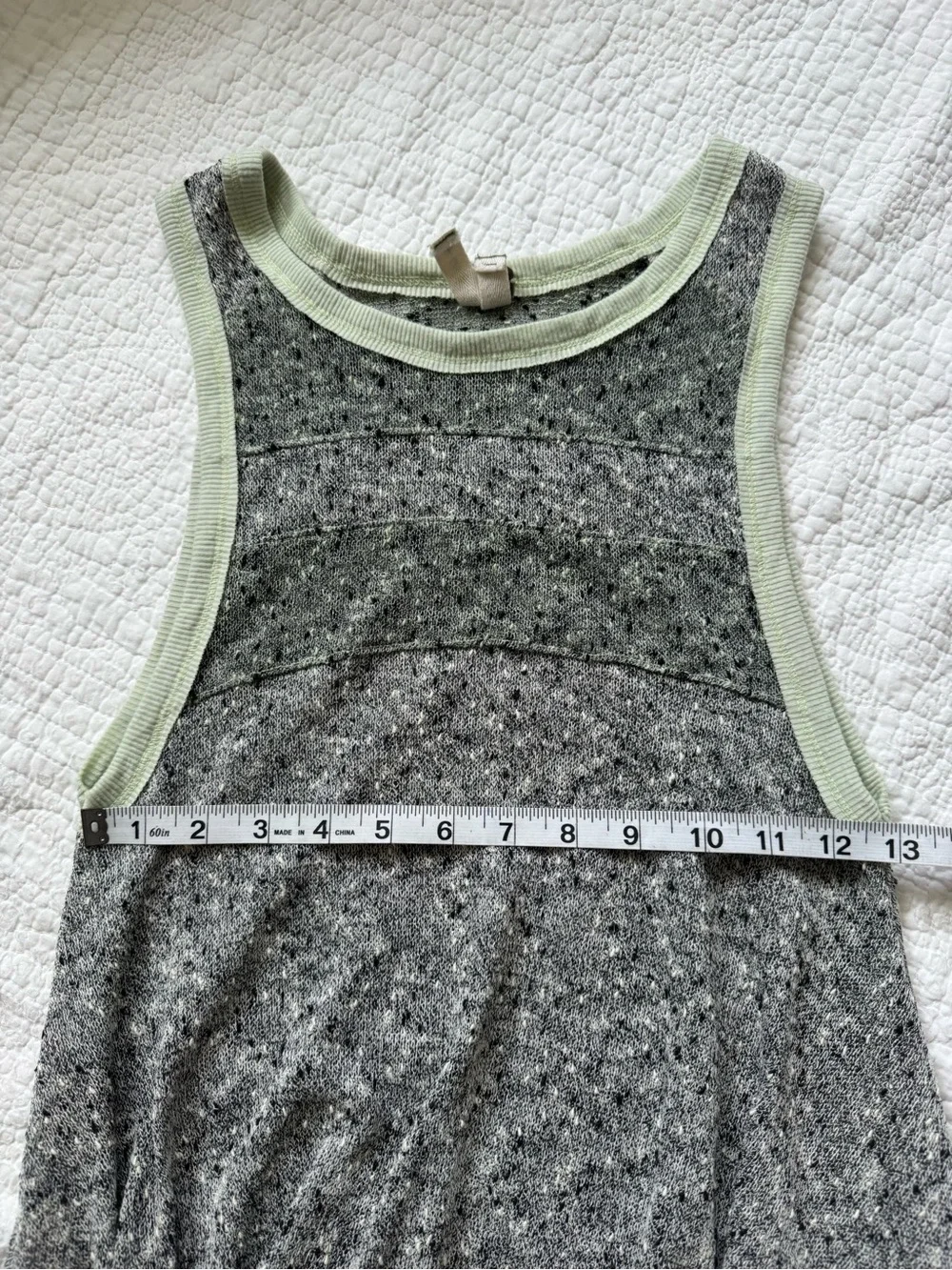 We the Free Gray Speckled Knit Sleeveless Tunic with Mint Trim, OS